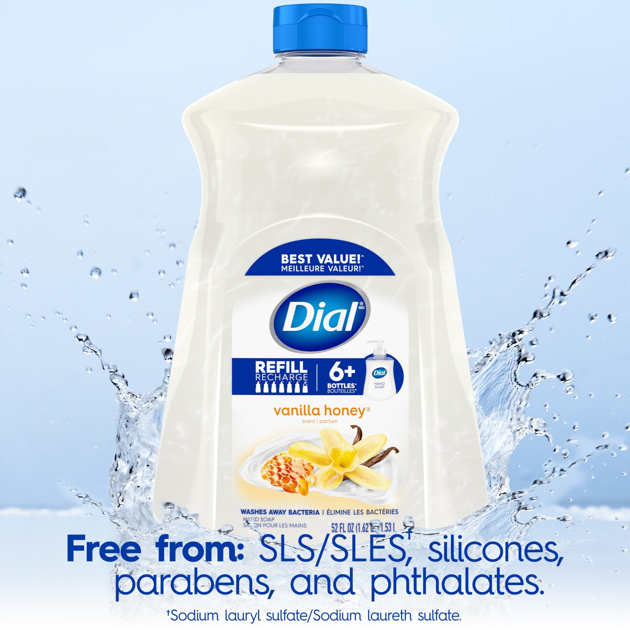 Dial Liquid Hand Soap Refill, Vanilla & Honey, 52 Ounce