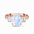 S925 Sterling Silver Oval Moonstone Ring Jewelry Pi-Mart