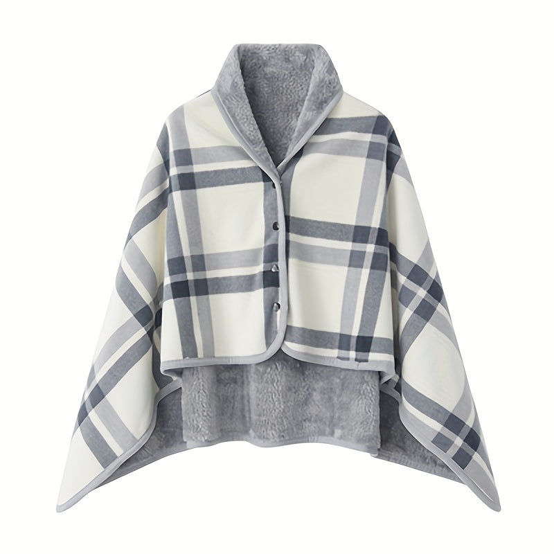 1pc Cozy Polar Fleece Shawl Blanket - Soft Double Layer Thick Plaid Pattern, Warm Autumn and Winter Wearable Throw Blanket for Office, Home, and Outdoor - Perfect for Chilly Days and Gift Giving