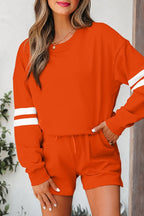 Varsity Stripe Sweatshirt and Short Set THRIXINE