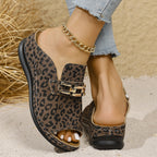 Plus Size Wedge Platform Slippers Cool Beach Leopard Slippers