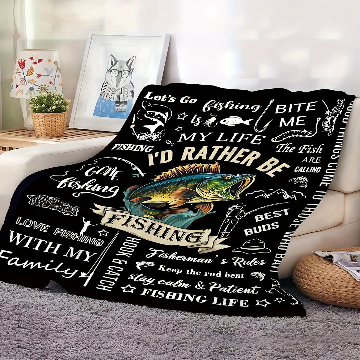Ultra-Soft Fishing Enthusiast Gift Blanket - Lightweight, Allergy-Friendly Flannel Throw for Camping & Cozy Comfort