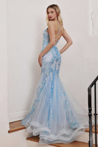 Glitter Printed Mermaid Gown Purplish Diva