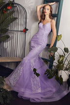 Glitter Printed Mermaid Gown Purplish Diva