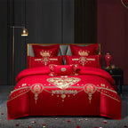 Red Wedding Four-piece Set Wholesale Cotton Wedding Embroidery Bedding Pure Cotton Marriage Bed Xi Quilt Cover Dragon And Phoenix Pi-Mart