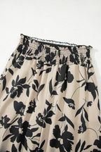 Blue Floral Smocked Frill Waist Wide Leg Pants