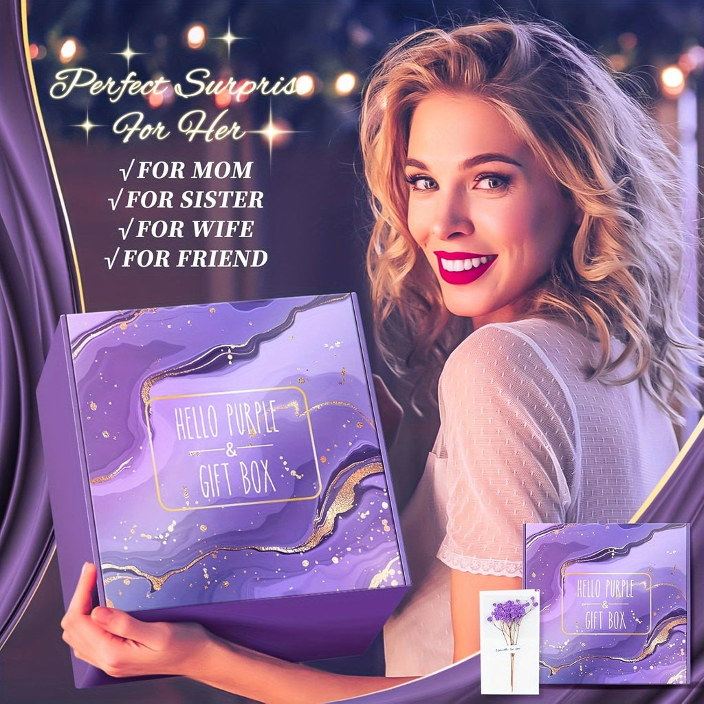 1set Purple Spa & Self-Care Gift Set for Women - Tumbler, Scented Candle, Bath Soap, Beaded Bracelet, Keychain, Jewelry Tray & Greeting Card - Ideal for Birthday, Anniversary, Retirement, Christmas, Get Well - No Electricity