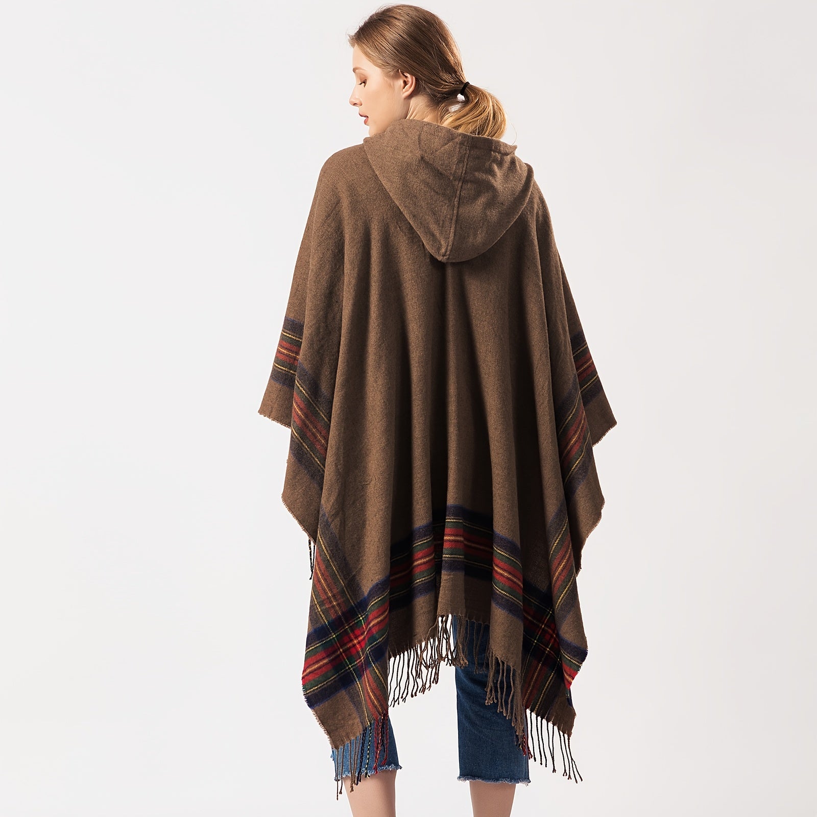 Oversized Scottish Hooded Cardigan - Fashionable Striped Shawl with Luxurious Tassels - Cozy, Windproof & Coldproof for Autumn Winter Outdoors - A Plush Blanket Shawl Cloak Lootquake LLC