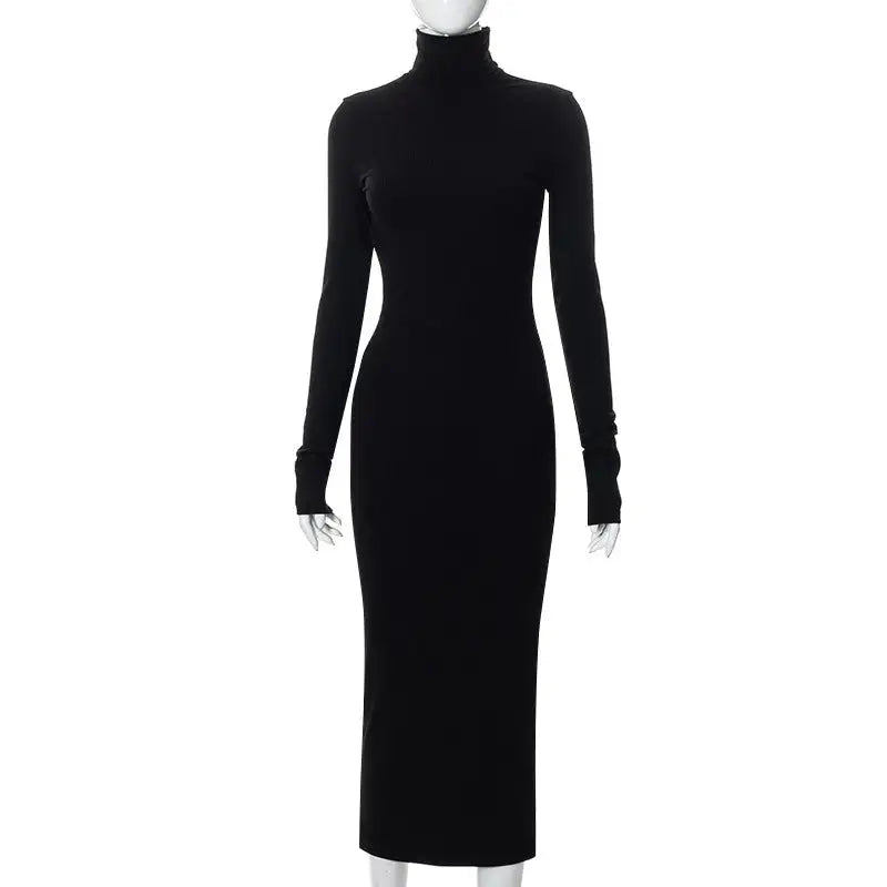 New Half-high Neck Long-sleeved Slim Thread Temperament Long Dresses - SJB-DIAMOND ELITES