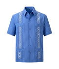 Mens Guayabera Shirts Short Sleeve Casual Snap Shirts(Blue M) Lootquake LLC