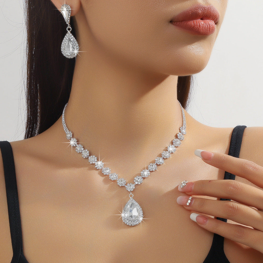 Diamond Necklace Earrings And Bracelet Three Piece Jewelry Set Pi-Mart