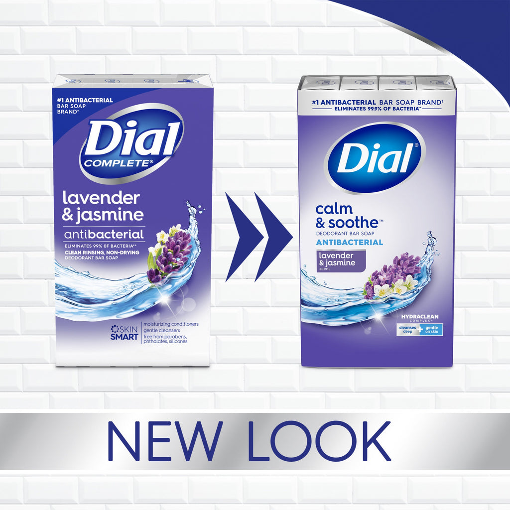 Dial Antibacterial Bar Soap, Calm & Soothe, Lavender & Jasmine Scent, 4 oz, 8 Bars