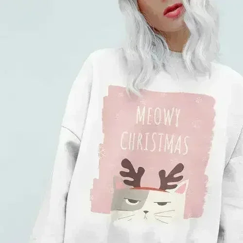 Meowy Christmas Sweatshirt - Festive Cat Loungewear | Femstylo - SJB-DIAMOND ELITES