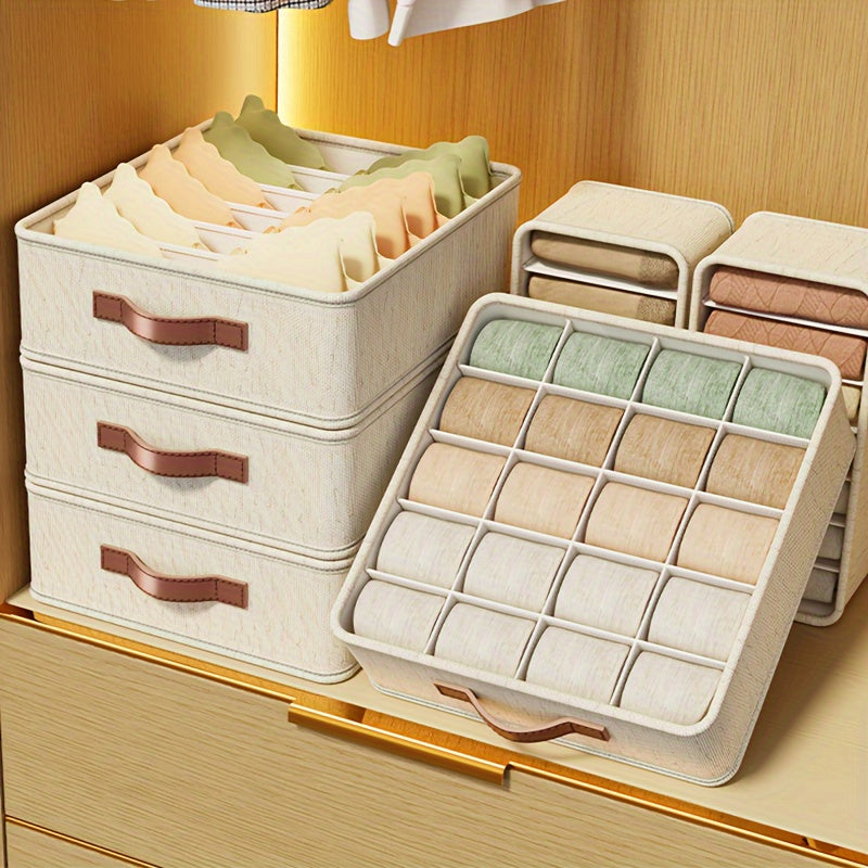 [Popular Choice] 1pc Beige Foldable Drawer Organizer with Rose Golden Handles - Stackable Fabric Storage Bin for Socks, Underwear, Bras, Ties & Accessories - Contemporary Closet Organization Solution, Closet Organizers And St Lootquake LLC