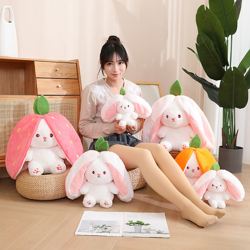 Kawaii Fruit Transfigured Bunny Plush Toy Cute Carrot Strawberry Turn Into Rabbit Plush Toy Kids Birthday Christmas Gift Muppet Pi-Mart