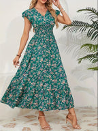 Fashion Floral Long Sleeve Waist Swing Dress Lootquake LLC