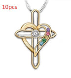 Cross Love Colorful Imitatio Gemstone Pendant Alloy Clavicle Chain Pi-Mart