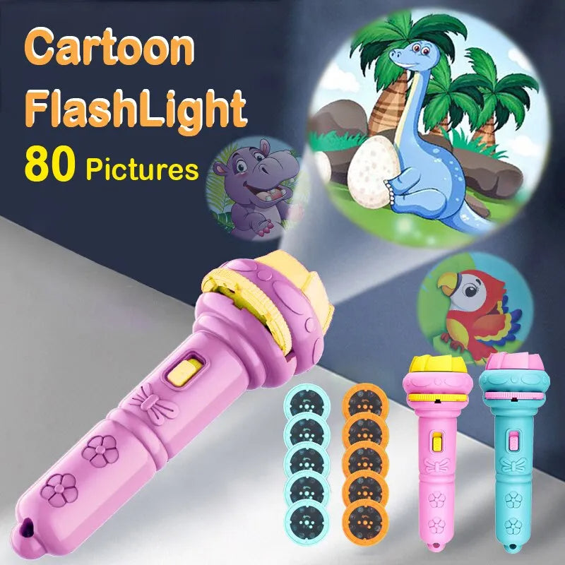 Cartoon Projection Flashlight 80 Patterns Creative Children Flashlight Toy Projector Baby Toys Bedtime Story Book Pi-Mart