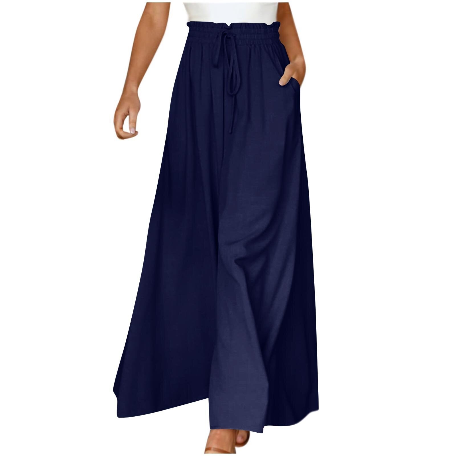 Women's Fashion Wide Leg Elastic Waistband Wide Leg High Waist Long Dress Pants Pi-Mart