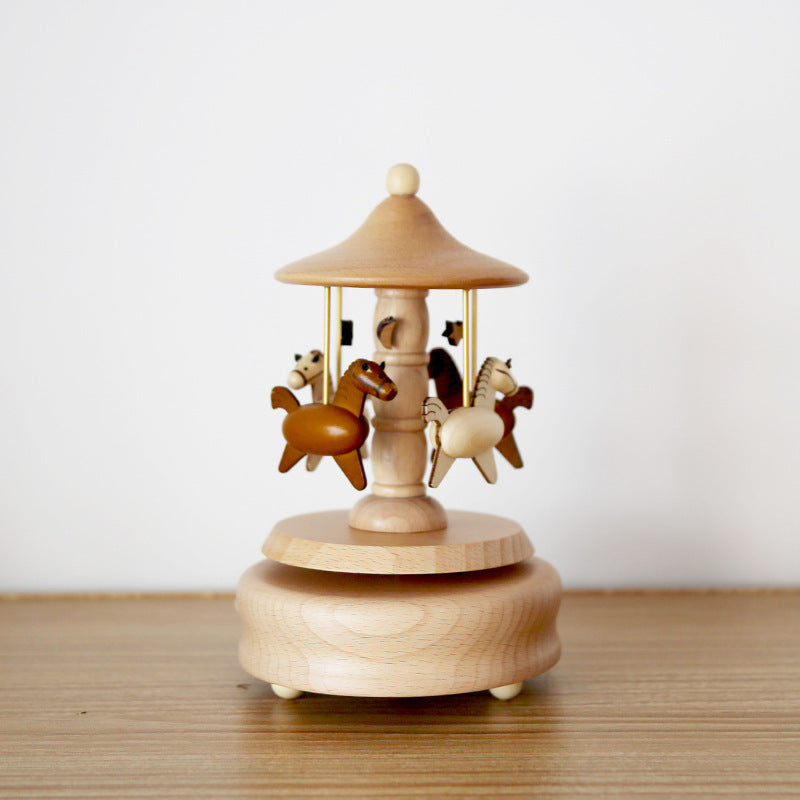 Wooden Music Box Music Box Creative Home Decoration Gifts Children's Birthday Gifts Carousel Swing Rabbit Pi-Mart