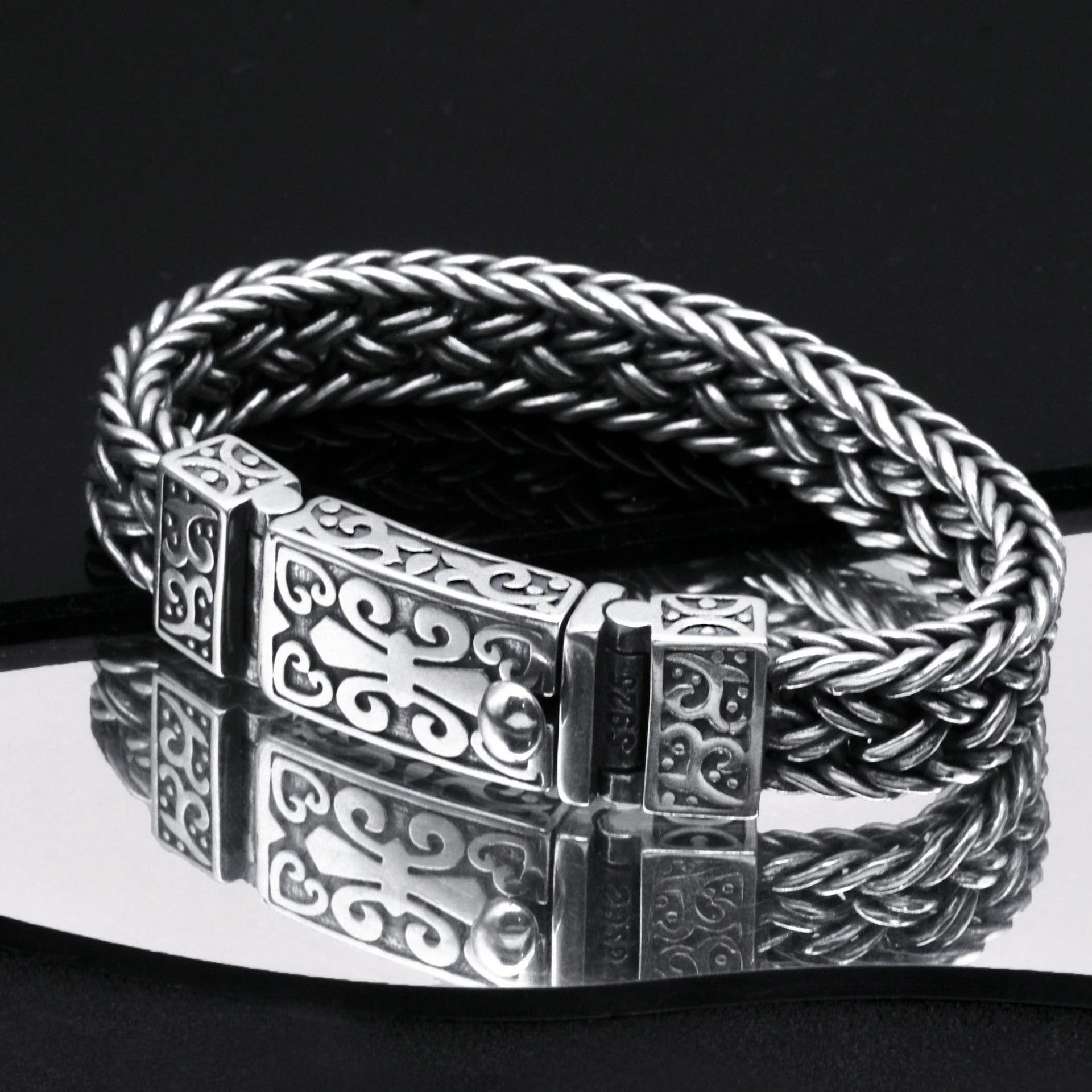 S925 Silver Wide Version Braided Bracelet Men's Thick Generous Ring Buckle Interlock Bracelet Pi-Mart
