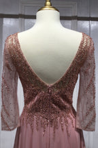 Chiffon A-Line Long Sleeve Gown Purplish Diva