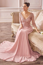 Chiffon A-Line Long Sleeve Gown Purplish Diva