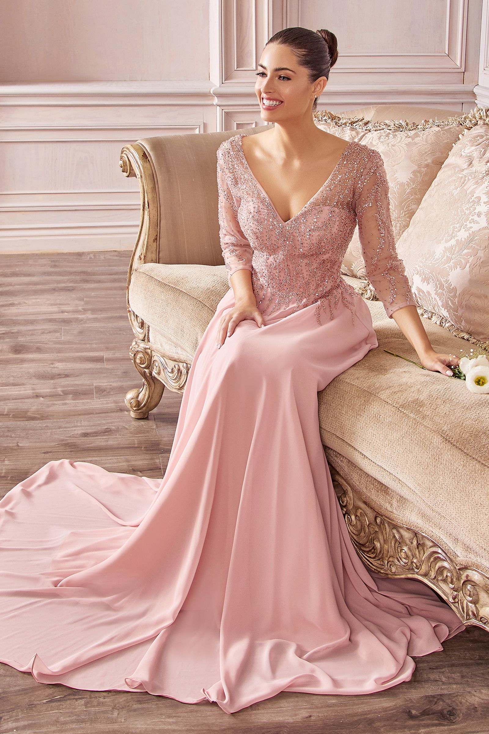 Chiffon A-Line Long Sleeve Gown Purplish Diva