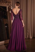 Chiffon A-Line Long Sleeve Gown Purplish Diva