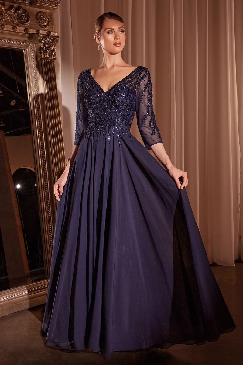 Chiffon A-Line Long Sleeve Gown Purplish Diva