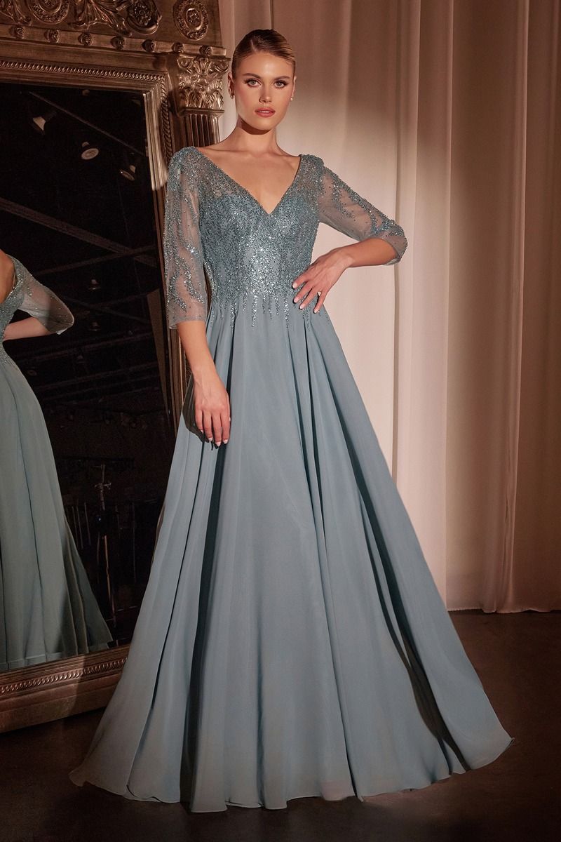 Chiffon A-Line Long Sleeve Gown Purplish Diva
