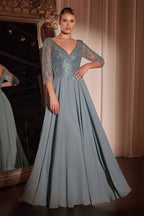Chiffon A-Line Long Sleeve Gown Purplish Diva