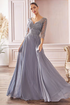 Chiffon A-Line Long Sleeve Gown Purplish Diva