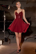 Chiffon A-Line Short Dress With Beaded Details Purplish Diva