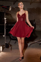 Chiffon A-Line Short Dress With Beaded Details Purplish Diva