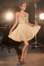 Chiffon A-Line Short Dress With Beaded Details Purplish Diva