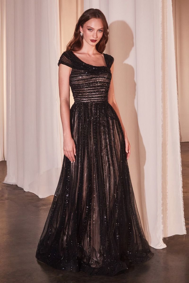 Asymmetrical Off The Shoulder A-Line Beaded Gown Purplish Diva