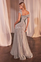 Asymmetrical Off The Shoulder A-Line Beaded Gown Purplish Diva