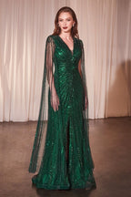 Long Sleeve Fully Beaded Sheath Gown Purplish Diva