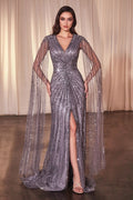 Long Sleeve Fully Beaded Sheath Gown Purplish Diva