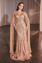 Long Sleeve Fully Beaded Sheath Gown Purplish Diva