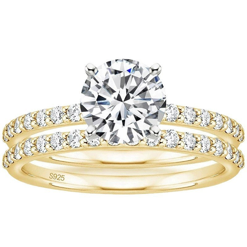 S925 Four-claw Inlaid 12 Karat 7mm Round Zircon Set Ring Pi-Mart