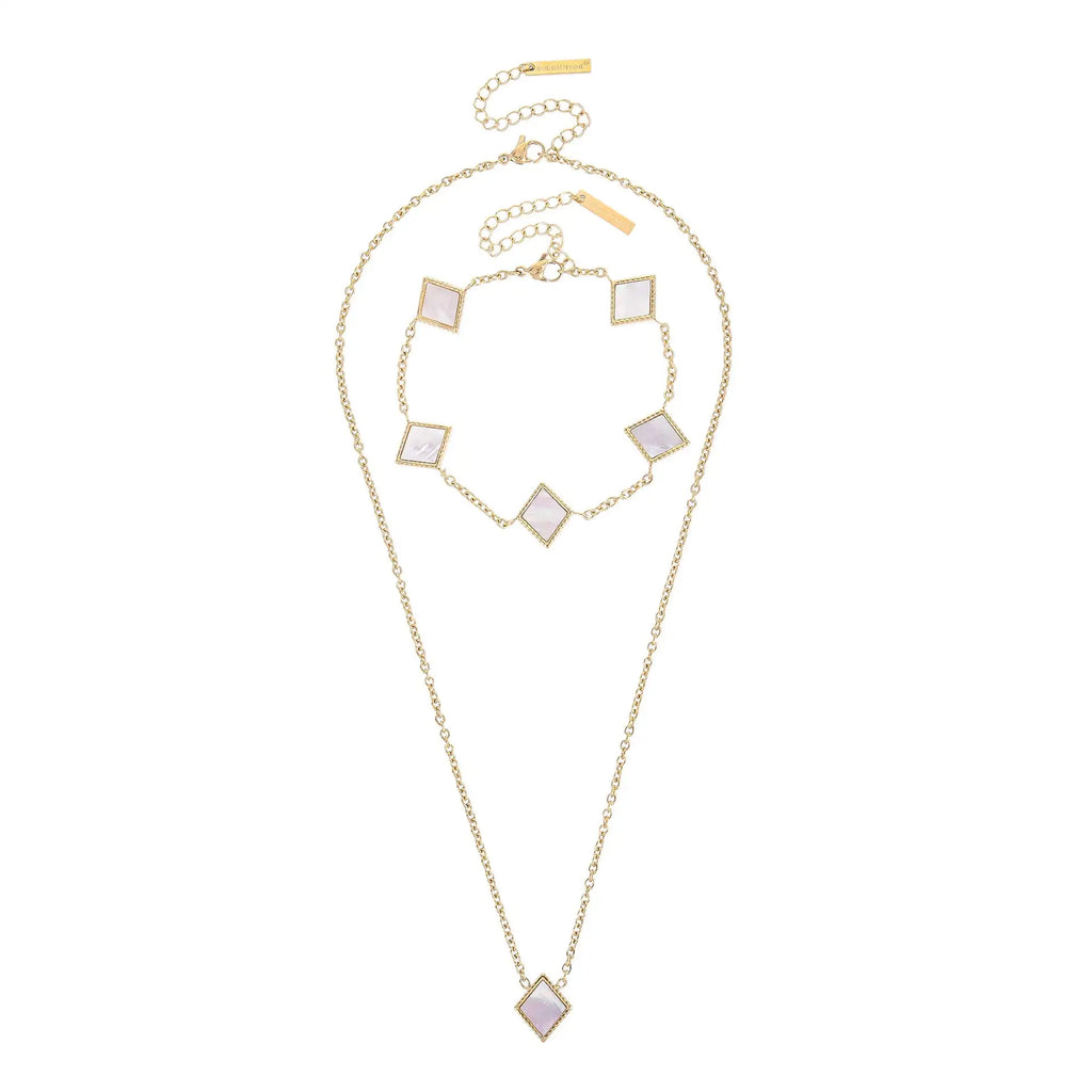 Square Natural White Shell Pendant Collarbone Necklace Bracelet