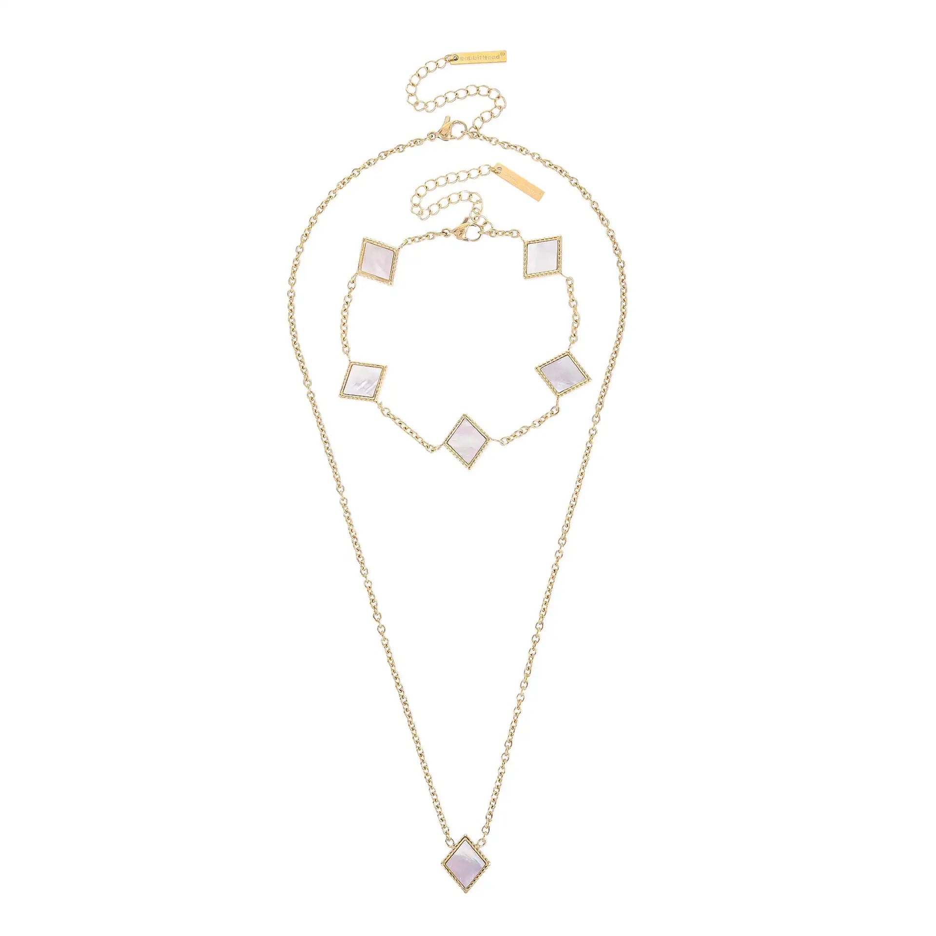 Square Natural White Shell Pendant Collarbone Necklace Bracelet