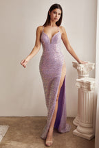 Iridescent Fitted Sequin Gown Purplish Diva