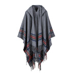 Oversized Scottish Hooded Cardigan - Fashionable Striped Shawl with Luxurious Tassels - Cozy, Windproof & Coldproof for Autumn Winter Outdoors - A Plush Blanket Shawl Cloak Lootquake LLC