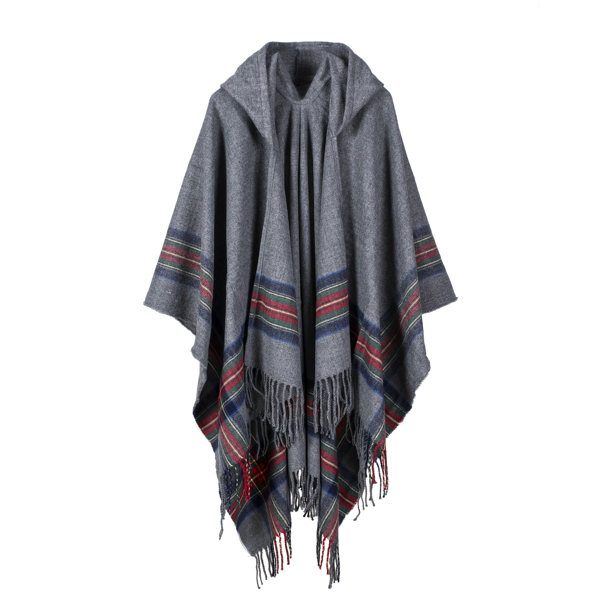 Oversized Scottish Hooded Cardigan - Fashionable Striped Shawl with Luxurious Tassels - Cozy, Windproof & Coldproof for Autumn Winter Outdoors - A Plush Blanket Shawl Cloak Lootquake LLC
