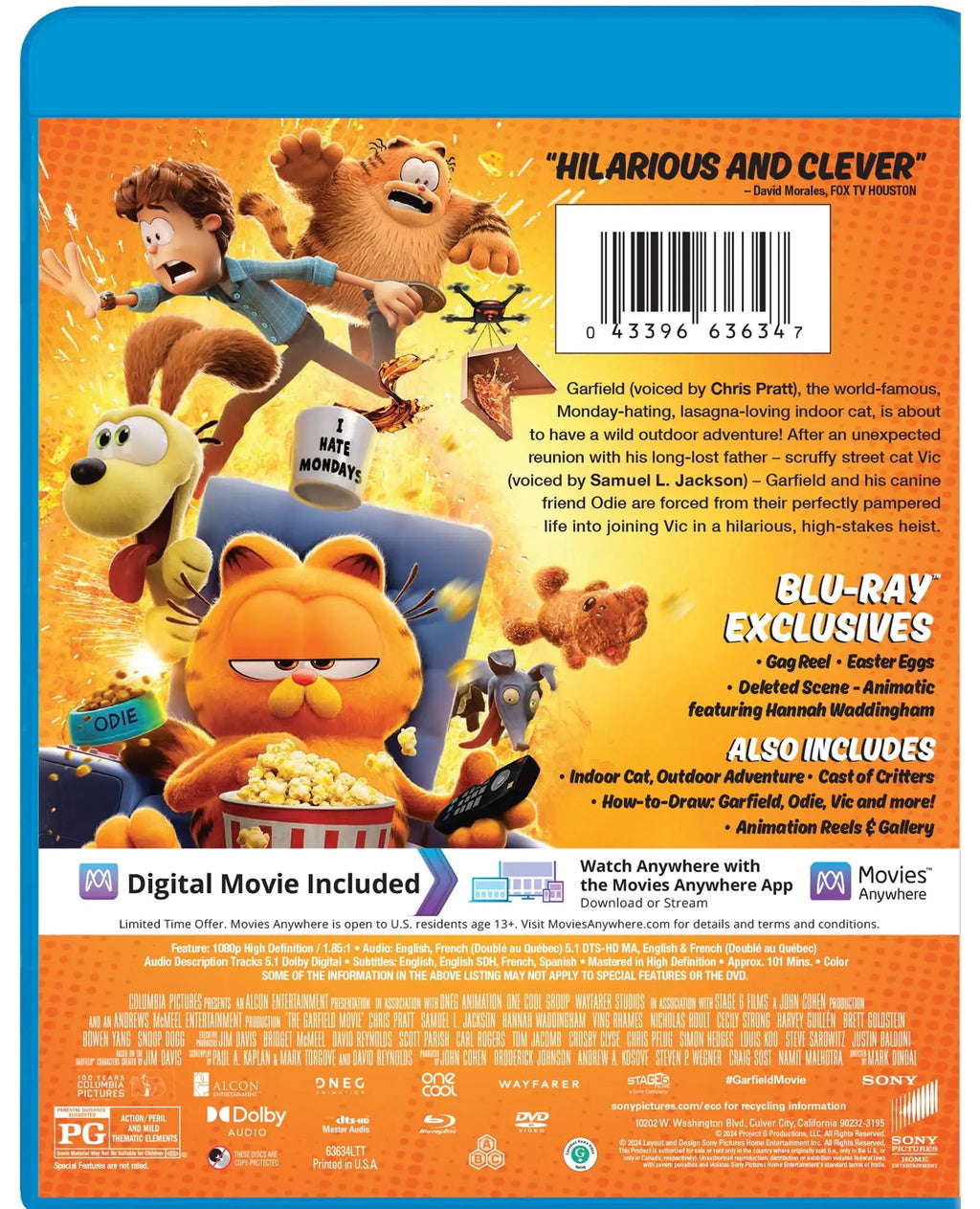 The Garfield Movie (2024) Blu-Ray + DVD + Digital (SDS UPC) Sony, Fami