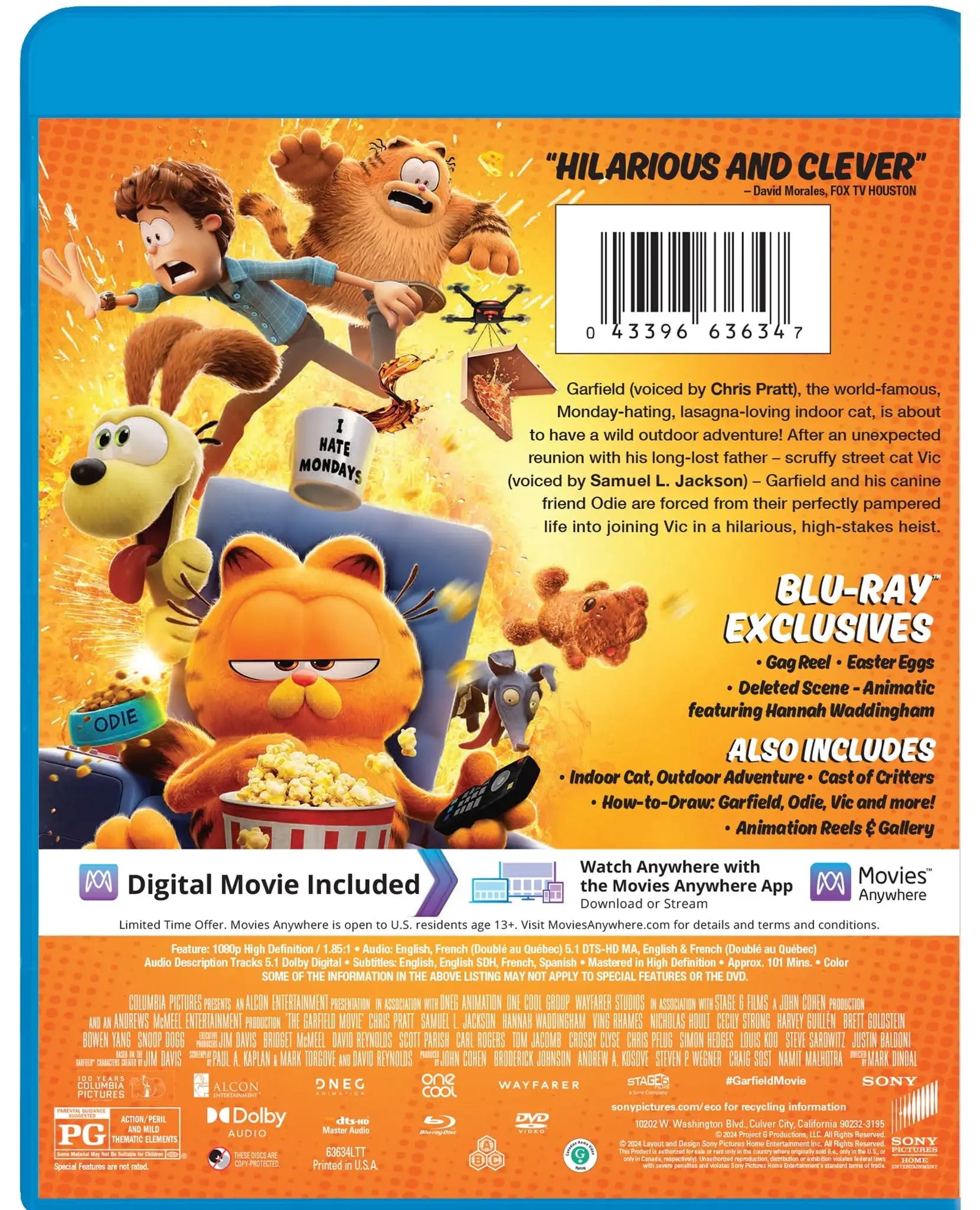The Garfield Movie (2024) Blu-Ray + DVD + Digital (SDS UPC) Sony, Fami