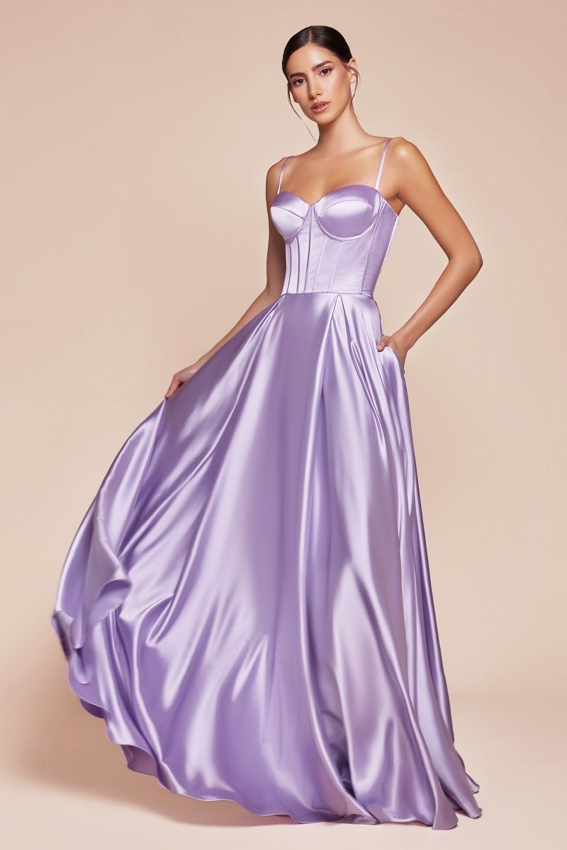 A-Line Satin Bustier Dress Purplish Diva